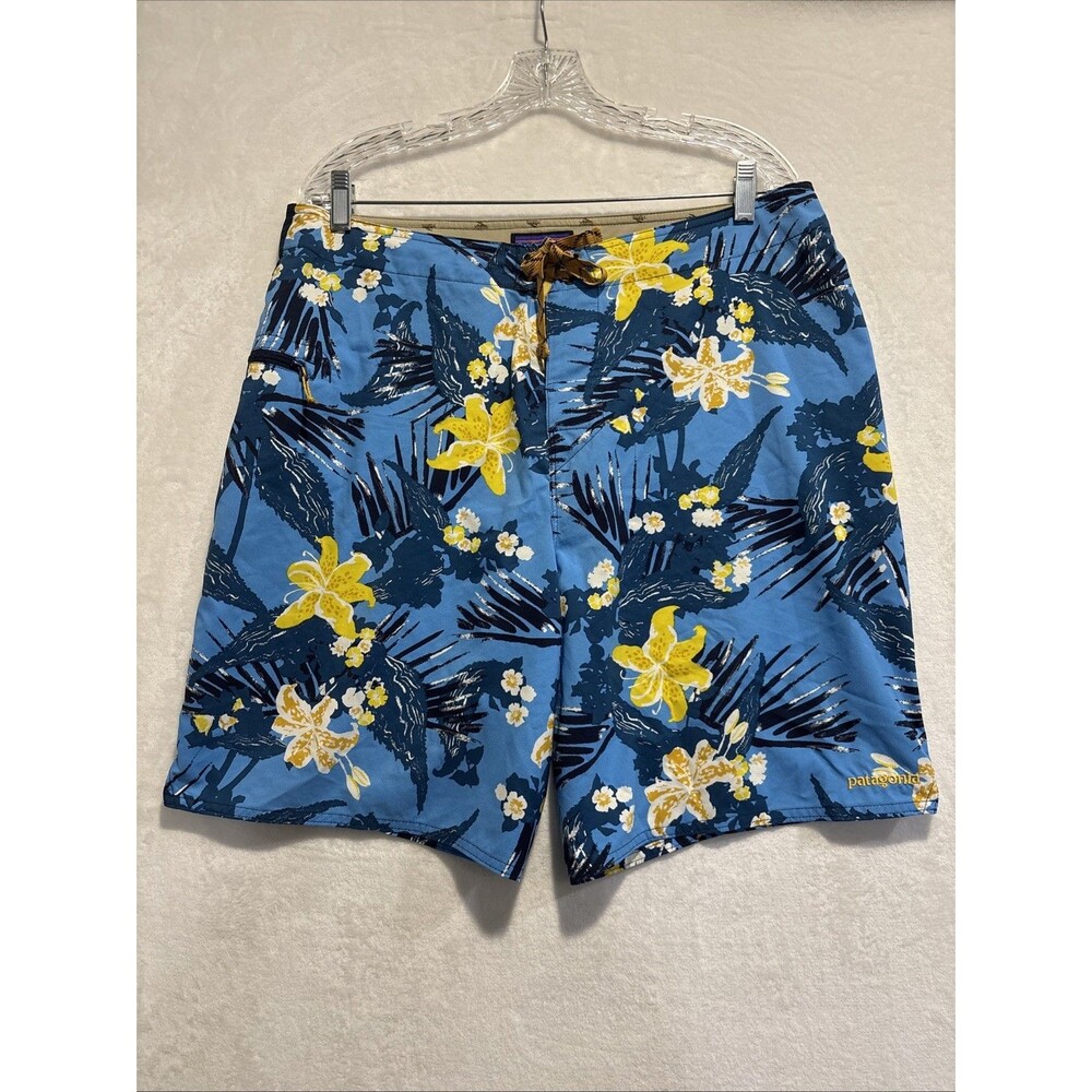 Patagonia Men's 36 Blue Yellow Stretch Planing Board Shorts Tropical Floral Swim